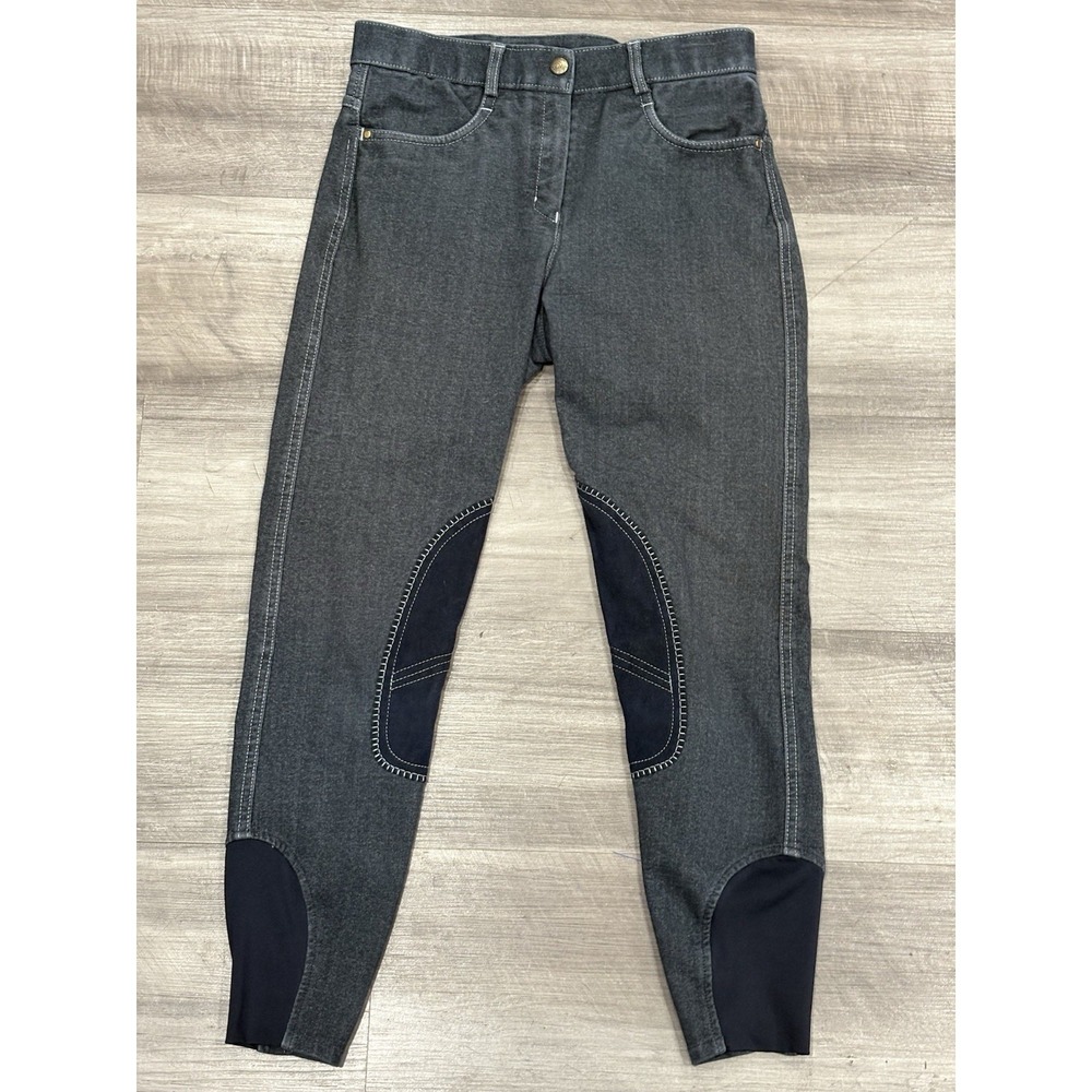 Ovation Riding Breeches 26R Denim Knee Patch Equestrian Pants Charcoal Gray